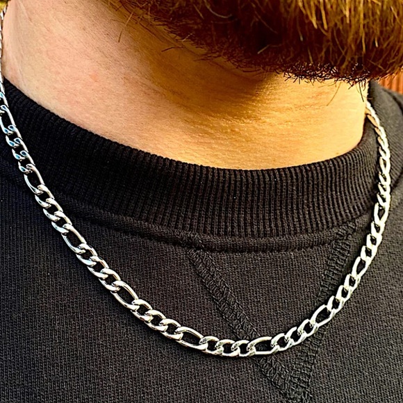 STAINLESS STEEL FIGARO CHAIN LINK NECKLACE - Picture 13 of 16